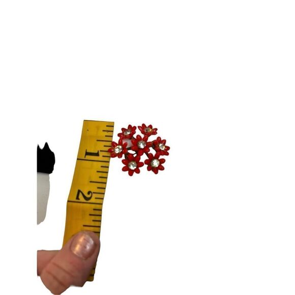 Vintage 40s 50s Molded Celluloid Plastic Brooch Pin - Red Daisy Floral Flowers w - Picture 6 of 7